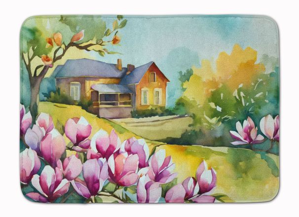 Louisiana Magnolias In Watercolor Memory Foam Kitchen Mat Machine Washable Anti-Fatigue Mat Cushion Comfort Bath Mat Or Kitchen Rug_maomaolike.com