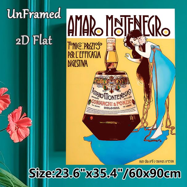 Vintage Amaro Montenegro Liquor Ad Painting Poster, Vibrant Art Nouveau Style Poster, Retro Decorative Piece Suitable For Home Bar, Dining Area_maomaolike.com