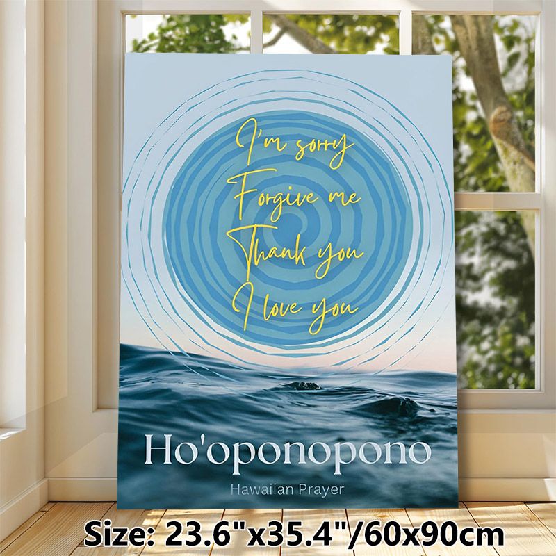 Ho'oponopono Hawaiian Prayer Painting Poster, Serene Ocean-themed Poster, Soft Blue Wave Ripple With Uplifting Spiritual Script, Calming Decor For_maomaolike.com