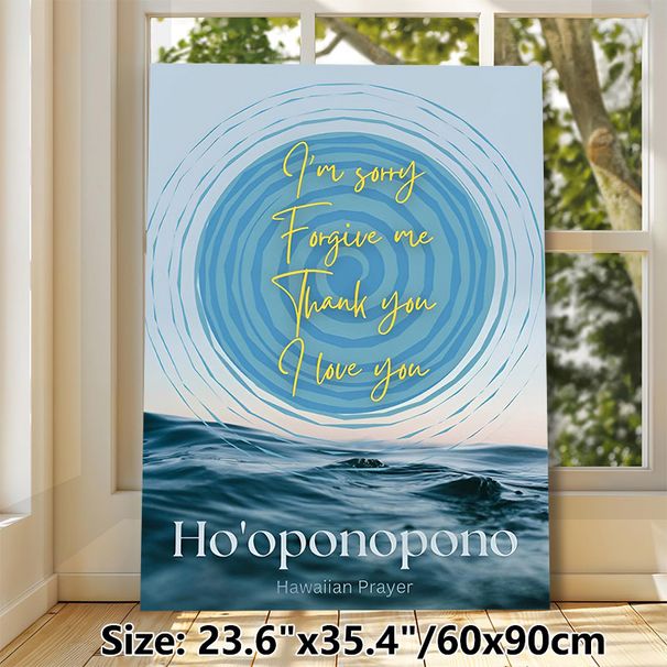 Ho'oponopono Hawaiian Prayer Painting Poster, Serene Ocean-themed Poster, Soft Blue Wave Ripple With Uplifting Spiritual Script, Calming Decor For_maomaolike.com