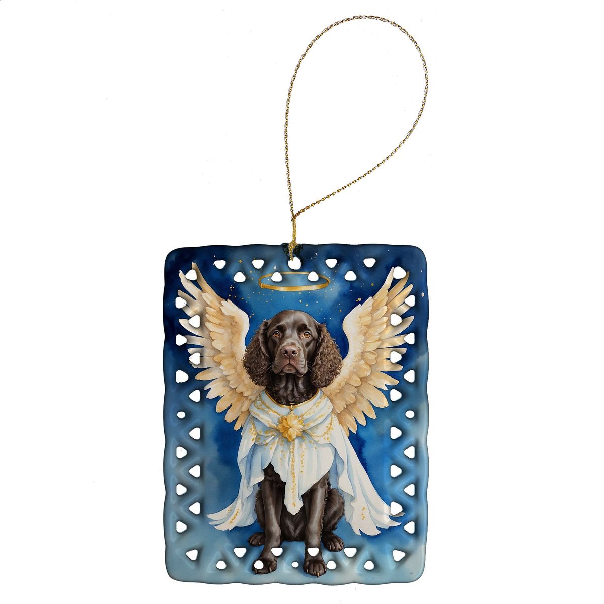 American Water Spaniel My Angel Porcelain Ornament Christmas Tree Hanging Decorations For Home Christmas Holiday, Rectangle, Gift, Multicolor_maomaolike.com