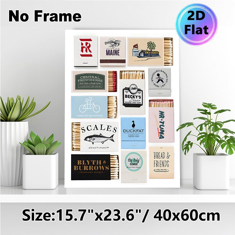 Vintage Matchbox Brand Logos Painting Poster, Retro Graphic Art Poster, Nostalgic Decorative Piece Ideal For Cafe, Kitchen And Home Wall Decor_maomaolike.com