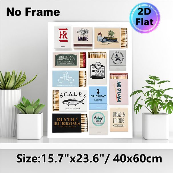 Vintage Matchbox Brand Logos Painting Poster, Retro Graphic Art Poster, Nostalgic Decorative Piece Ideal For Cafe, Kitchen And Home Wall Decor_maomaolike.com