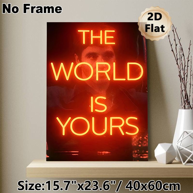 "The World Is Yours" Motivational Painting Poster, Warm Neon-style Typography With Dimmed Figure Poster, Inspiring Wall Decor For Home Office, Living_maomaolike.com