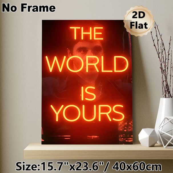 "The World Is Yours" Motivational Painting Poster, Warm Neon-style Typography With Dimmed Figure Poster, Inspiring Wall Decor For Home Office, Living_maomaolike.com