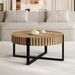 Round Coffee Table, Handcraft Drum Coffee Table With Gear Design & Cross Metal Base, Wood Grain MDF Top, 31.5 Modern Compact Coffee Table For Living Room Apartment_maomaolike.com