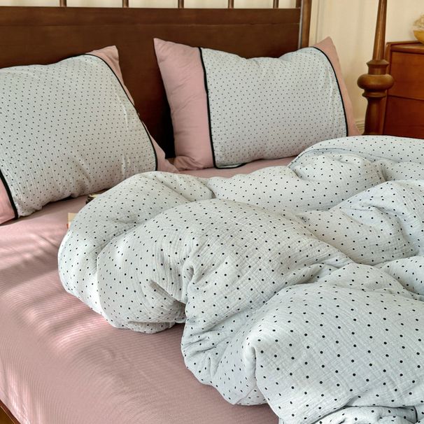 Wholesale INS Girl Heart Simple Pure Double Layer Crepe Four-Piece All Cotton Nordic Style Striped 4-Piece Set_maomaolike.com