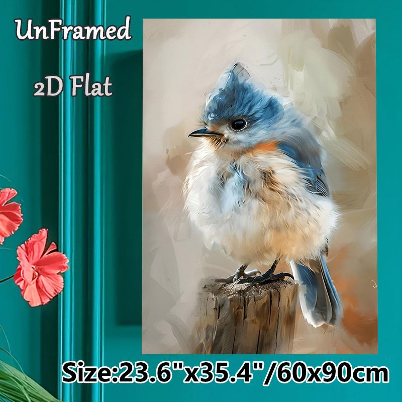 Tufted Titmouse Painting Poster, Soft Oil-painted Fluffy Bird Poster, Delicate Tranquil Nature-inspired Decor Ideal For Living Room, Bedroom And Study_maomaolike.com