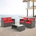 Patio Furniture, Outdoor Furniture, Seasonal PE Wicker Furniture, Four Set Wicker Furniture With Black Tempered Glass Coffee Table_maomaolike.com