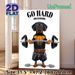Fitness Dachshund Painting Poster, Humorous Cartoon-style Poster, Motivational "Go Hard Or Go Home" Design With Muscular Dachshund Lifting Barbell_maomaolike.com
