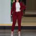 Women's Clothing solid color slim fit casual fashion waist double breasted two piece suit_maomaolike.com