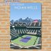 Indian Wells Tennis Stadium Painting Poster, Stylized Minimalist Graphic Poster, Vibrant Tennis Court Scene With Snow-capped Mountains Backdrop_maomaolike.com