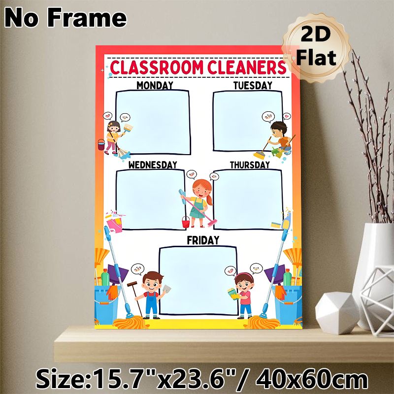 Classroom Cleaners Weekly Schedule Painting Poster, Vibrant Cartoon-style Poster, Practical Weekly Cleaning Duty Layout To Arrange Tasks, Ideal For_maomaolike.com