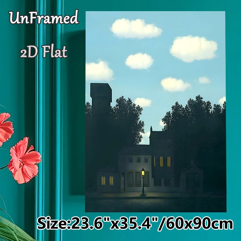 Village Landscape Painting Poster, Serene Retro Village Scene With Glowing Lamp Poster, Tranquil Calming Decor Ideal For Living Room, Bedroom And_maomaolike.com