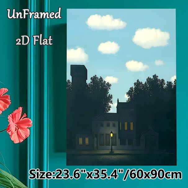 Village Landscape Painting Poster, Serene Retro Village Scene With Glowing Lamp Poster, Tranquil Calming Decor Ideal For Living Room, Bedroom And_maomaolike.com