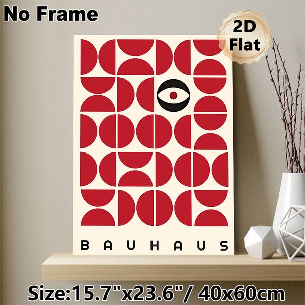 Bauhaus Geometric Eye Painting Poster, Minimalist Bold Red Geometric Pattern With Eye Motif Poster, Modern Artistic Decor Ideal For Living Room_maomaolike.com