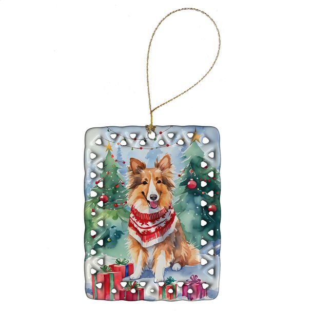 Sheltie Christmas Porcelain Ornament Christmas Tree Hanging Decorations For Home Christmas Holiday, Rectangle, Gift, Multicolor_maomaolike.com