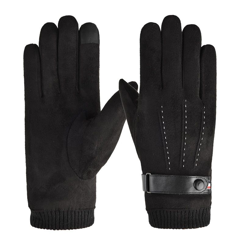 Baishitiancheng suede three-line gloves men's winter warm and cold-proof plus velvet thickened touch screen motorcycle gloves_maomaolike.com