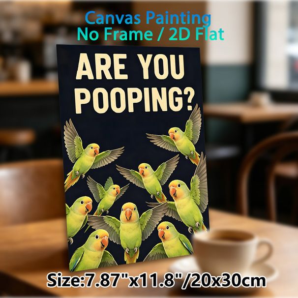 Funny Parrot Themed Painting Poster, Vibrant Playful Green Parrots With Witty Text Poster, Lighthearted Whimsical Decor Idea For Bathroom, Living Room_maomaolike.com