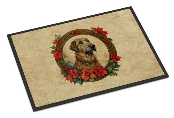 Irish Wolfhound Christmas Flowers Doormat Front Door Mat Indoor Outdoor Rugs For Entryway, Non Slip Washable Low Pile, 24H X 36W_maomaolike.com