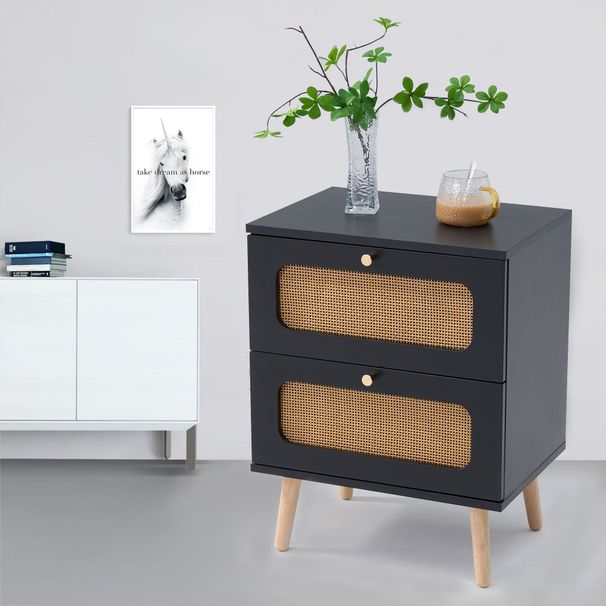 2-drawer Rattan Nightstand For Bedroom And Living Room, End Table, Side Table With 2 Hand Made Rattan Decorated Drawers_maomaolike.com