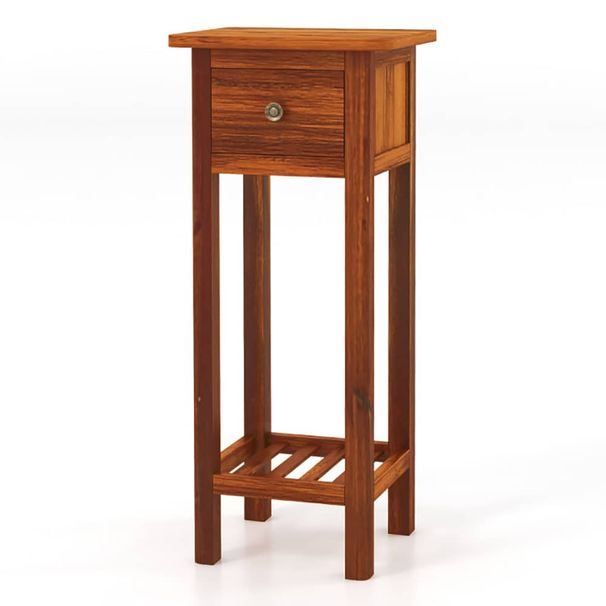 2 Tier Slim Nightstand Bedside Table With Drawer Shelf_maomaolike.com