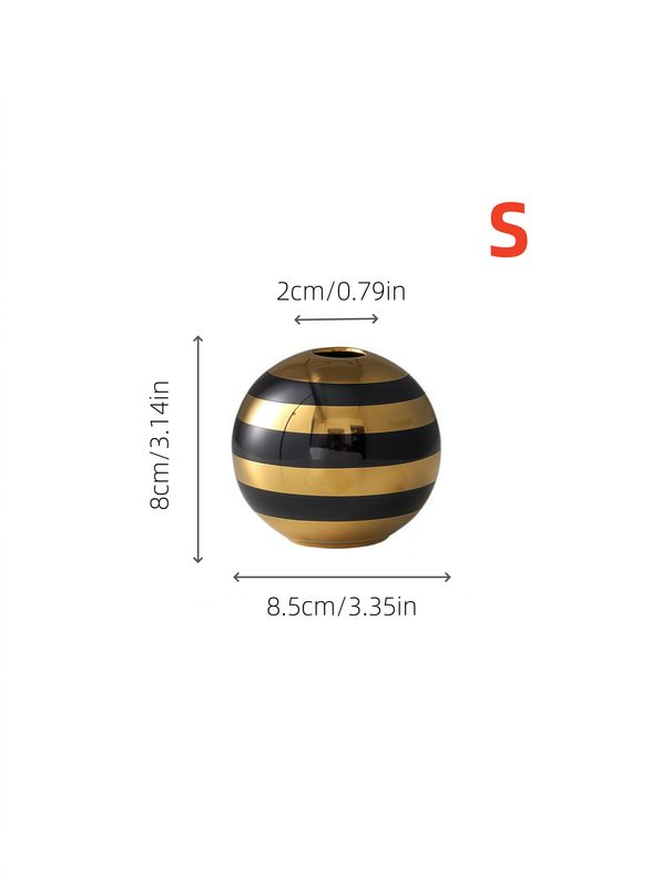 1pc Black And Gold Stripe Color Ball Vase Is Suitable For Light Luxury, High-end Design Style, Multi-scene Ornaments, Flower Arrangement, Vase_maomaolike.com