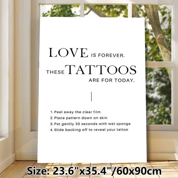 Love Themed Temporary Tattoo Guide Painting Poster, Minimalist Black & White Typographic Poster, Clear Step-by-Step Application Instructions, Ideal_maomaolike.com
