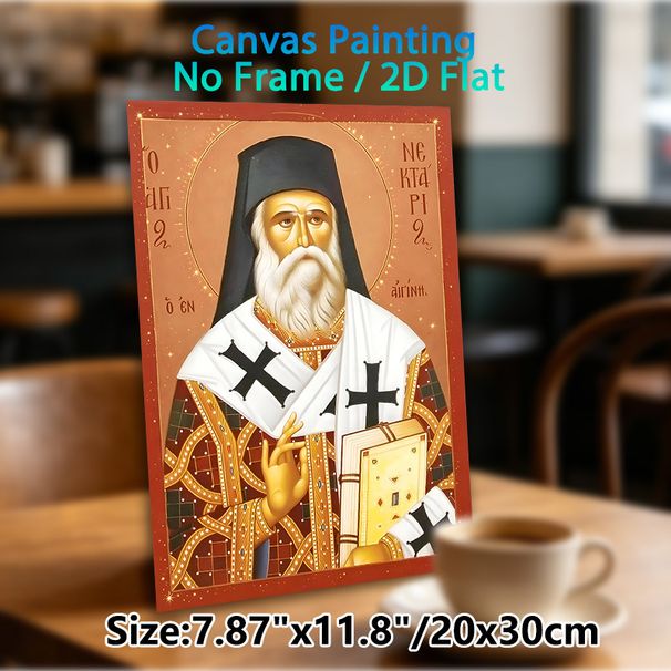 Saint Nektarios Orthodox Painting Poster, Traditional Gilded Religious Portrait Poster, Exquisitely Detailed Sacred Artwork Suitable For Home Chapel_maomaolike.com