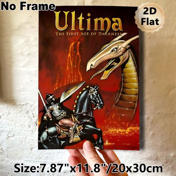 Ultima Dragon & Knight Fantasy Painting Poster, Vivid Dark Fantasy Lava Battle Scene Poster, Captivating Retro Game-themed Art For Game Room, Living_maomaolike.com