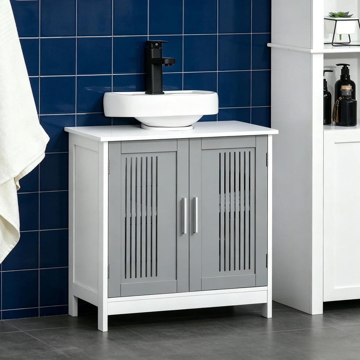 Gray White Bathroom Under Sink Cabinet Vanity Unit With Adjustable Shelf Space Saver_maomaolike.com