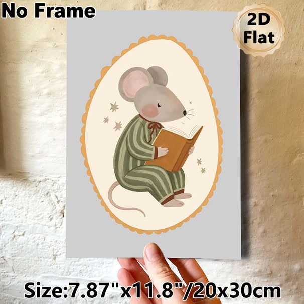 Reading Mouse Themed Painting Poster, Soft-toned Whimsical Illustrated Poster, Gentle Bedtime-themed Art, Suitable For Bedroom And Reading Nook_maomaolike.com