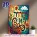 Decorative Script Painting Poster, Vibrant Folk Art Style Poster, Colorful Swirling Script Paired With Sun, Clouds & Floral Motifs, Charming Wall_maomaolike.com