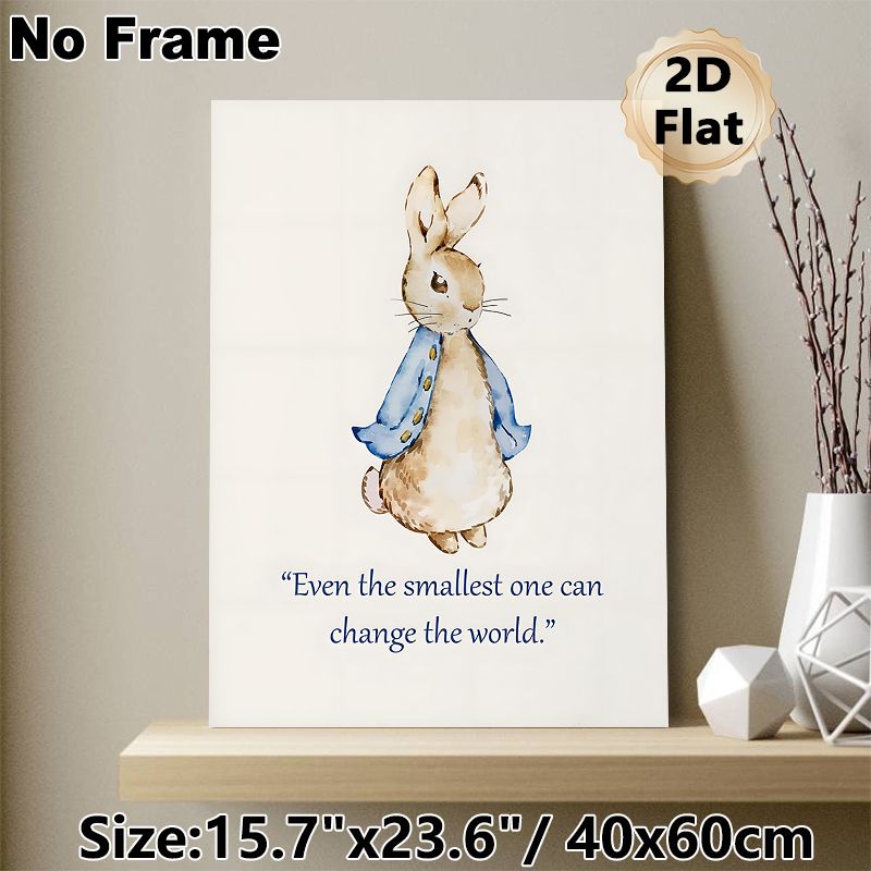 Motivational Rabbit Painting Poster, Soft Watercolor Rabbit In Blue Coat Poster, Uplifting Inspirational Quote Wall Decor For Bedroom & Living Room_maomaolike.com