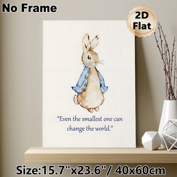 Motivational Rabbit Painting Poster, Soft Watercolor Rabbit In Blue Coat Poster, Uplifting Inspirational Quote Wall Decor For Bedroom & Living Room_maomaolike.com