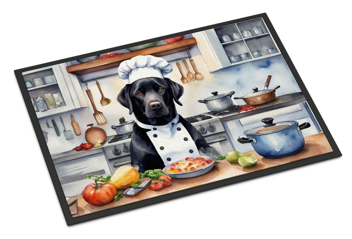 Black Labrador Retriever The Chef Doormat Front Door Mat Indoor Outdoor Rugs For Entryway, Non Slip Washable Low Pile, 24H X 36W_maomaolike.com