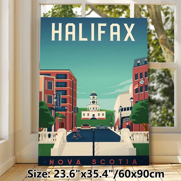 Halifax Nova Scotia Cityscape Painting Poster, Vintage Retro Urban Scene Poster, Charming Iconic Clock Tower & Street View Decor Ideal For Living_maomaolike.com