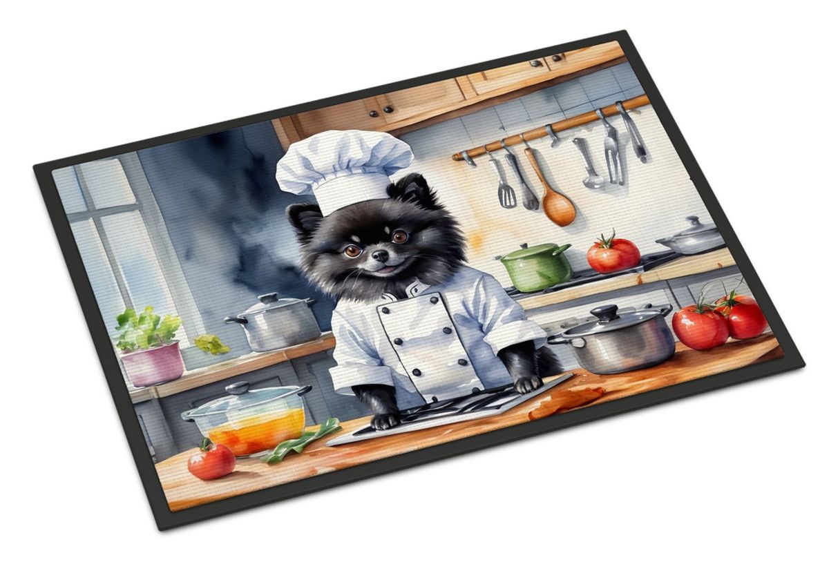 Pomeranian The Chef Doormat Front Door Mat Indoor Outdoor Rugs For Entryway, Non Slip Washable Low Pile, 24H X 36W_maomaolike.com