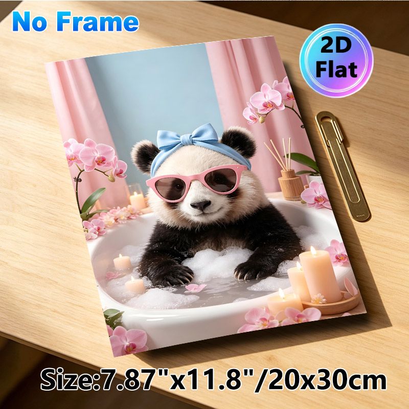 Spa Panda Painting Poster, Cute Pastel-toned Whimsical Bubble Bath Scene Poster, Playful Relaxing Design Brings Cozy Ambiance, Ideal For Bathroom And_maomaolike.com