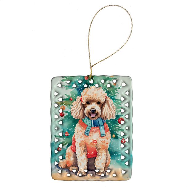 Poodle Christmas Porcelain Ornament Christmas Tree Hanging Decorations For Home Christmas Holiday, Rectangle, Gift, Multicolor_maomaolike.com