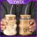 YWDL 1/2pcs 500ml Glass Tumblers Cups Straw Mason Jar Clear Juice Coffee Milk Cup With Bamboo Lids Drinkware_maomaolike.com