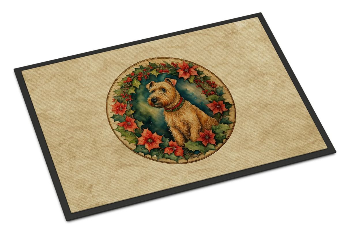 Lakeland Terrier Christmas Flowers Doormat Front Door Mat Indoor Outdoor Rugs For Entryway, Non Slip Washable Low Pile, 24H X 36W_maomaolike.com