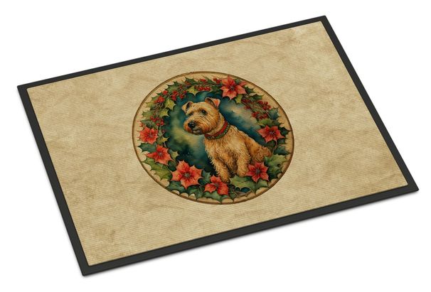 Lakeland Terrier Christmas Flowers Doormat Front Door Mat Indoor Outdoor Rugs For Entryway, Non Slip Washable Low Pile, 24H X 36W_maomaolike.com