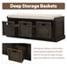 Rustic Storage Bench With 3 Removable Classic Rattan Basket ,Entryway Bench With Removable Cushion_maomaolike.com