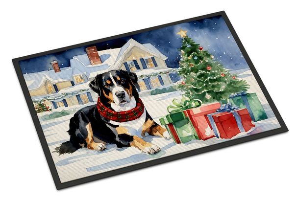 Entlebucher Mountain Dog Cozy Christmas Doormat Front Door Mat Indoor Outdoor Rugs For Entryway, Non Slip Washable Low Pile, 24H X 36W_maomaolike.com