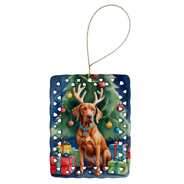 Vizsla Christmas Reindeer Porcelain Ornament Christmas Tree Hanging Decorations For Home Christmas Holiday, Rectangle, Gift, Multicolor_maomaolike.com