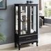 Lighted Curio Cabinet With Glass Doors And Adjustable Shelves 2 Door Wine Cabinet Display Curio Cabinet With LED Lights Light Black Finish And Drawer For Home Decor And Storage_maomaolike.com