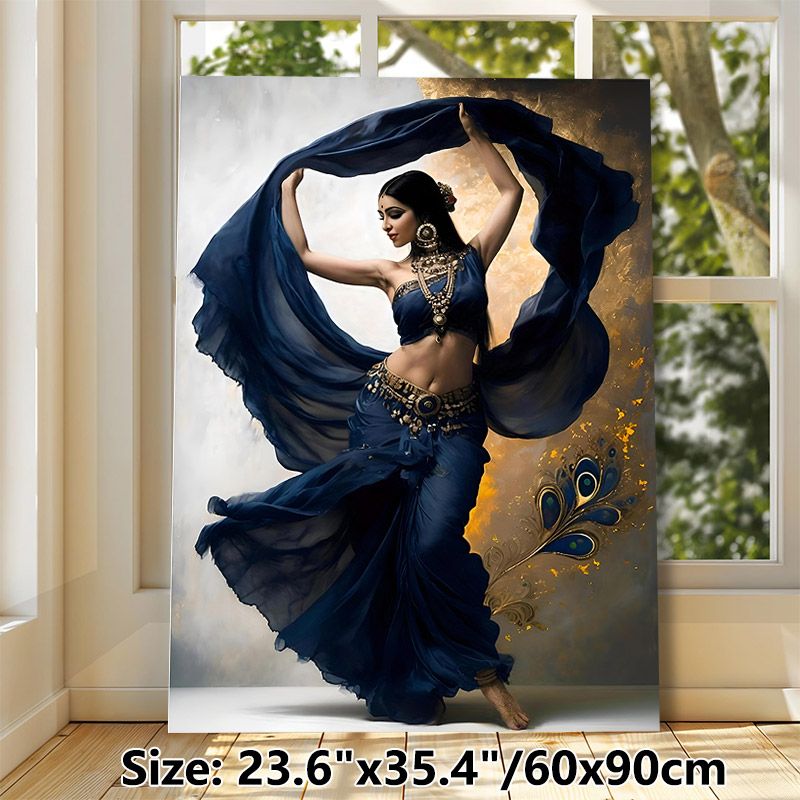 Indian Dancer Painting Poster, Graceful Artistic Traditional Dancer In Deep Blue Flowing Attire Poster, Captivating Cultural Charm Suitable For Living_maomaolike.com