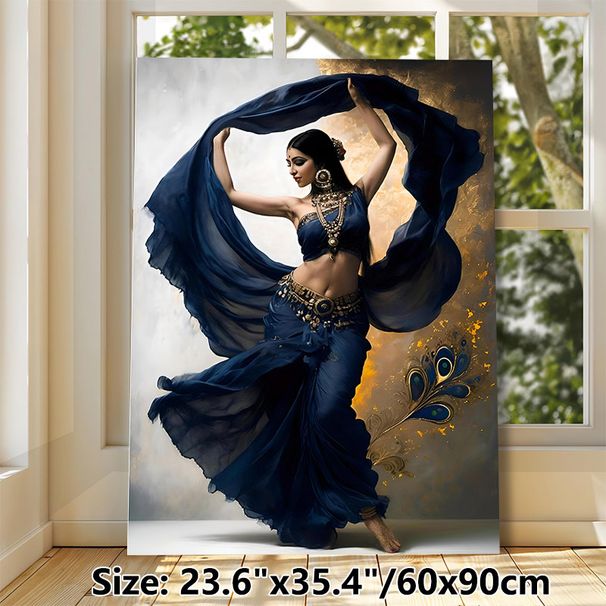 Indian Dancer Painting Poster, Graceful Artistic Traditional Dancer In Deep Blue Flowing Attire Poster, Captivating Cultural Charm Suitable For Living_maomaolike.com