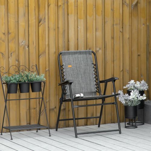 Outsunny Patio Folding Chair, Outdoor Bungee Sling Chair W/ Armrests, Portable Lawn Chair For Camping, Garden, Pool, Beach, Backyard, Gray_maomaolike.com